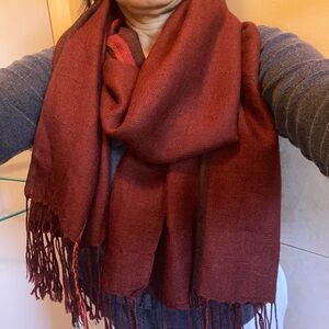 Maroon Striped Wool-Blend Long Women's Scarf